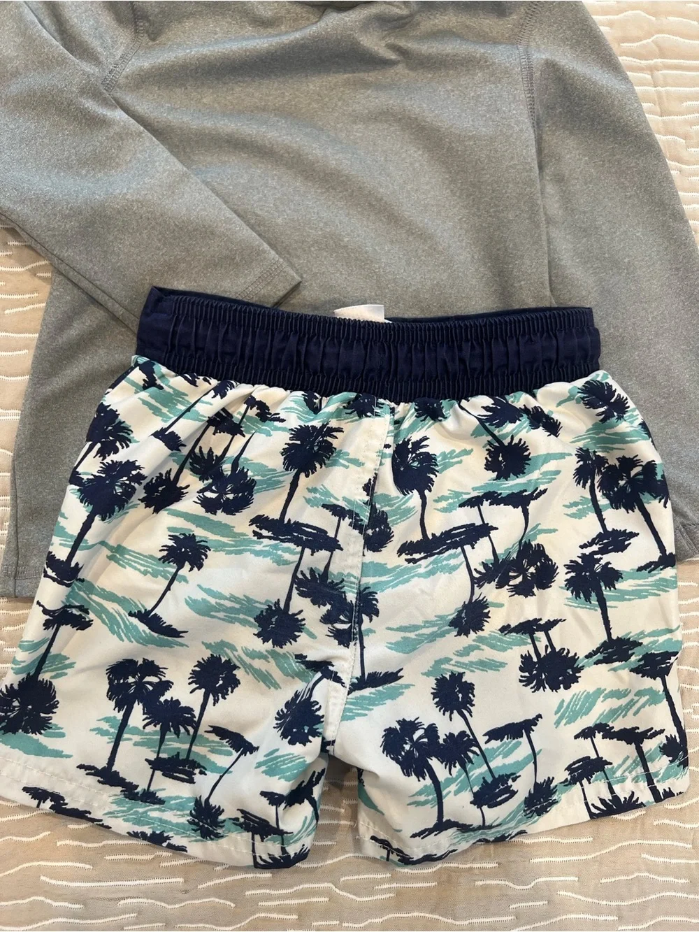 Cat & Jack Navy and Teal Palm Print Swim Shorts